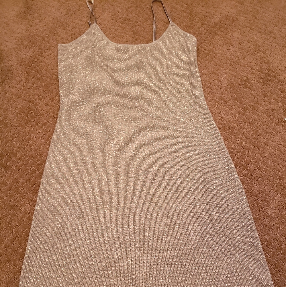 3 piece metallic gold dress, cardigan,sash